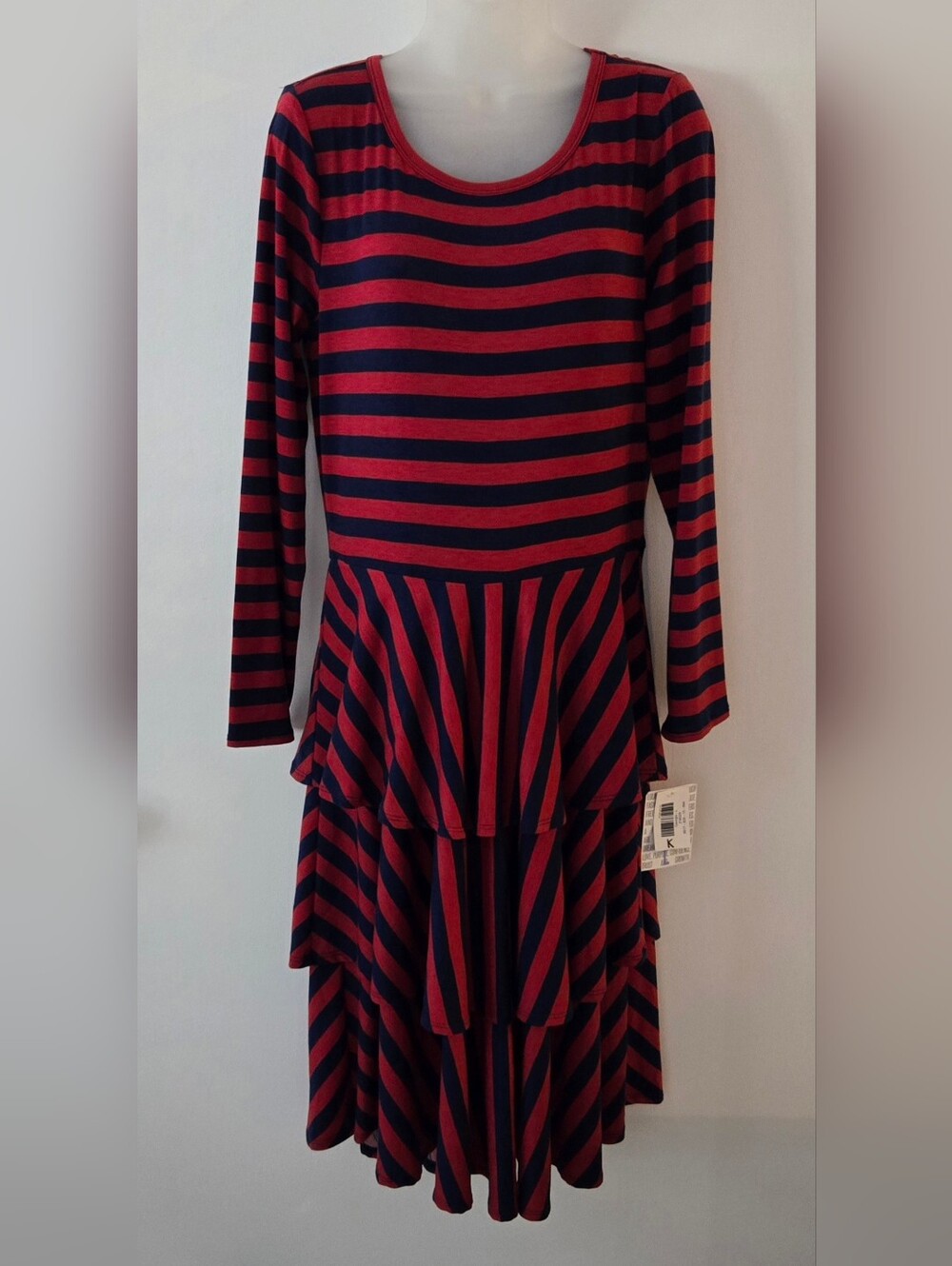 Nwt LulaRoe Georgia Dress Red And Navy Tierd Skirt Sz Large Stretch LS